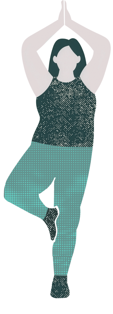 A cury woman doing tree pose.